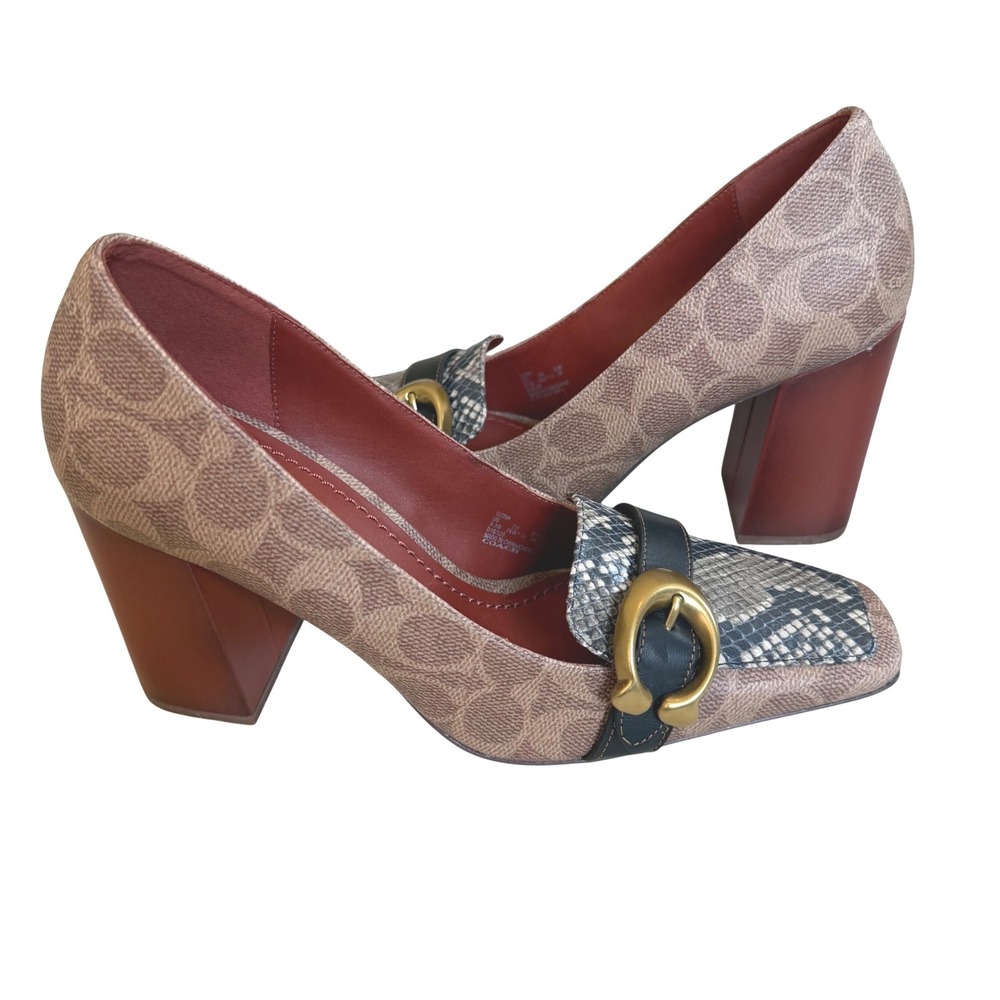 Coach Jade Block Heel Pumps Women 8.5 Leather Snakeskin Career Luxury Preppy - Picture 6 of 9